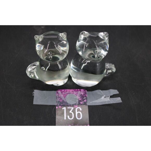 CAT FIGURINE ART GLASS 3" SET PAIR - Picture 1 of 7